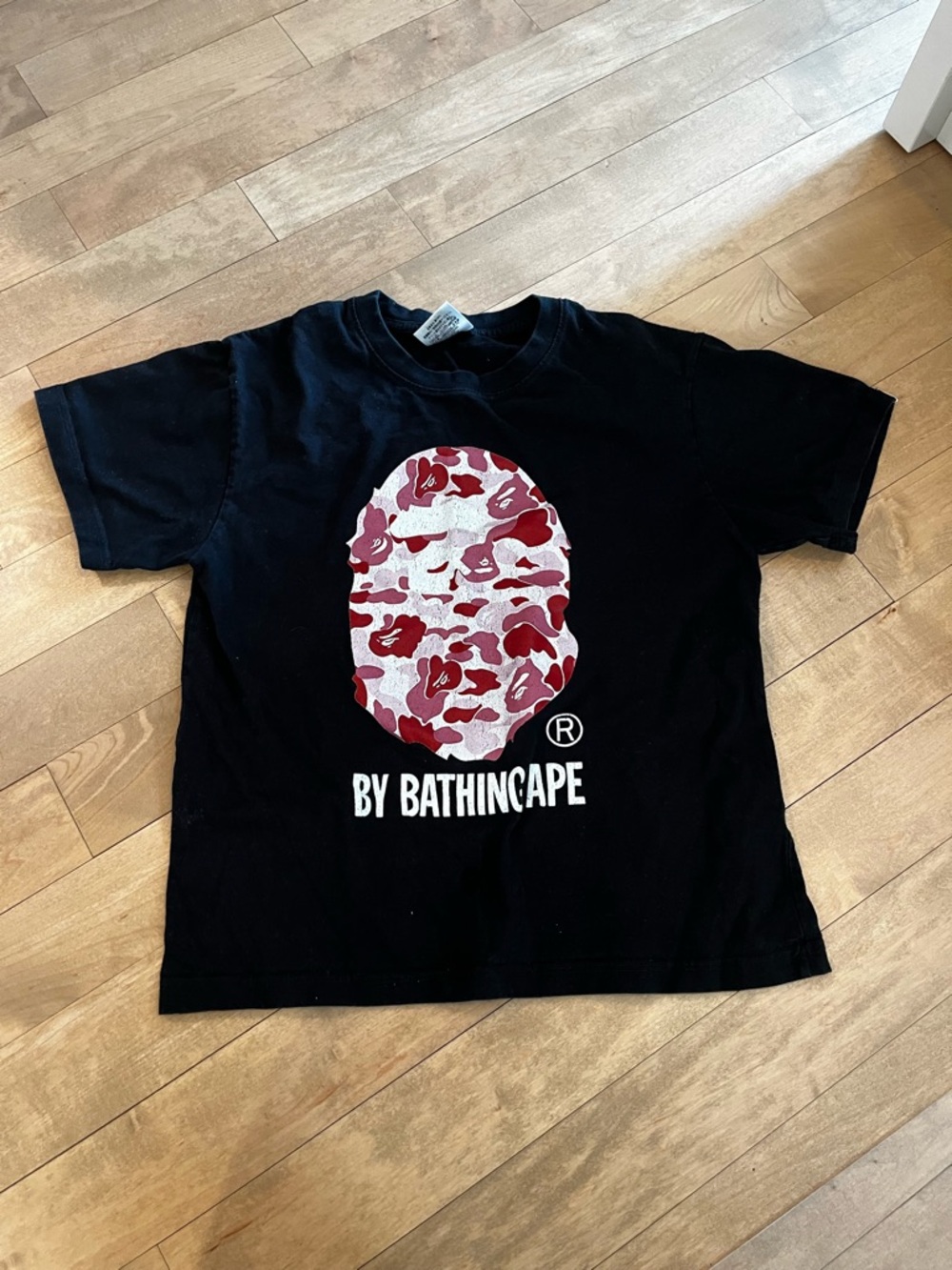 Bape Black Tee with Red & White ape tag